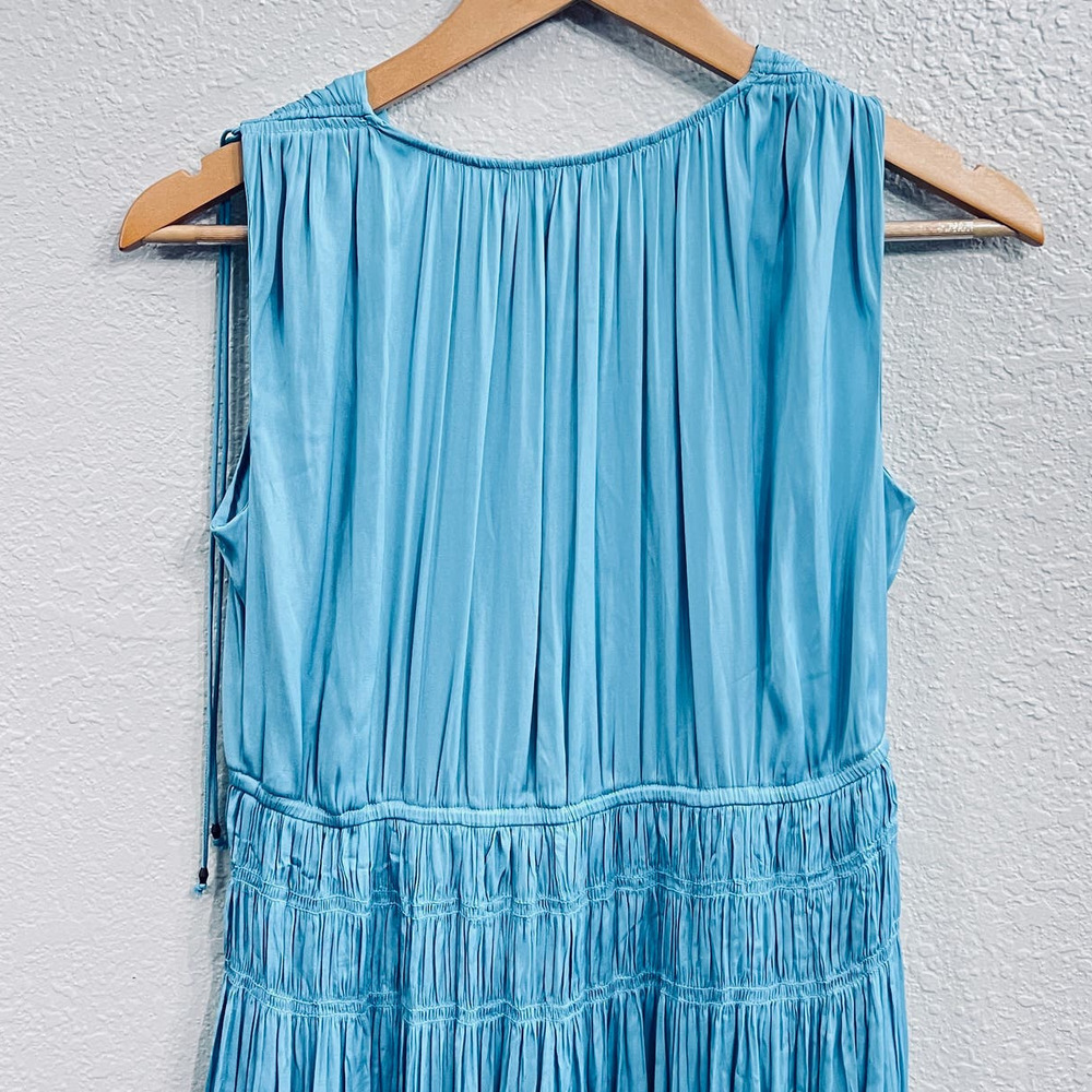 WHITE HOUSE BLACK MARKET TEAL BLUE SLEEVELESS PLEATED V NECK MIDI DRESS Size XS - Picture 6 of 11